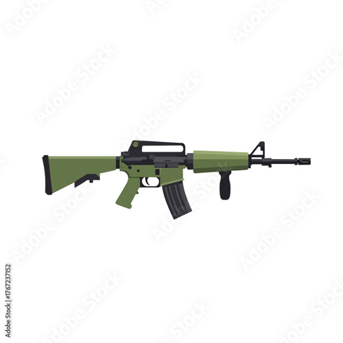 Assault Rifle Automatic Military Firearm Side View Vector