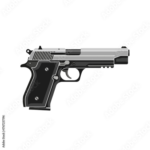 Semi-Automatic Handgun Pistol Side View Weapon Illustration