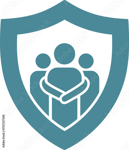 Vector art of group of people inside a shield