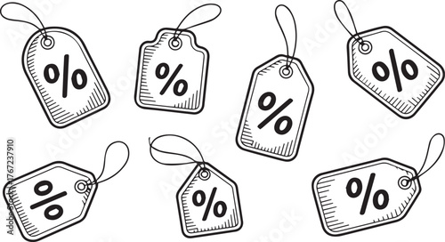 Vector art of collection of discount tags with percentage symbols