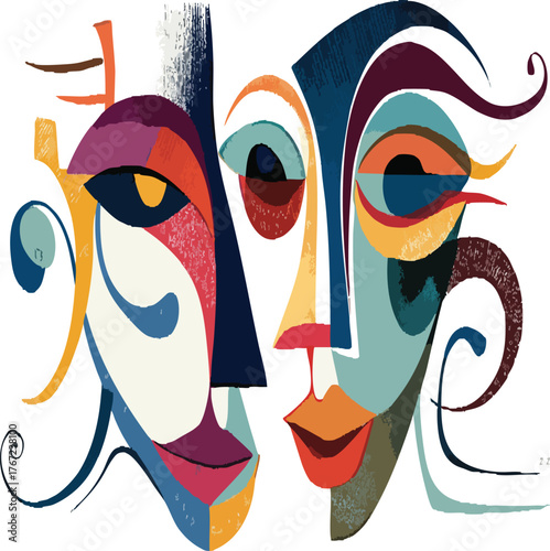 Vector art of abstract face illustration with geometric shapes and modern design elements