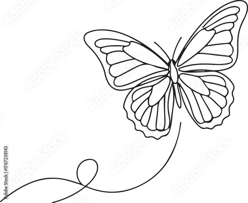 Line Art Butterfly with a Swirling Trail insect nature
