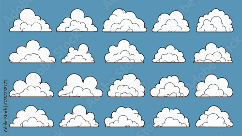 Vector art of collection of cartoon clouds in various shapes and sizes