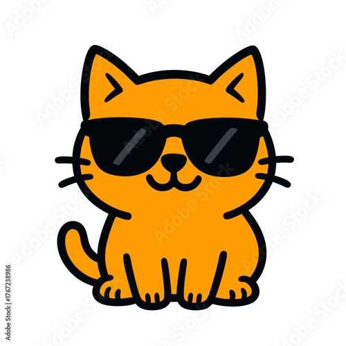 Playful Cartoon Cat Wearing Cool Sunglasses, Cute Orange Feline Pet Character Vector Illustration