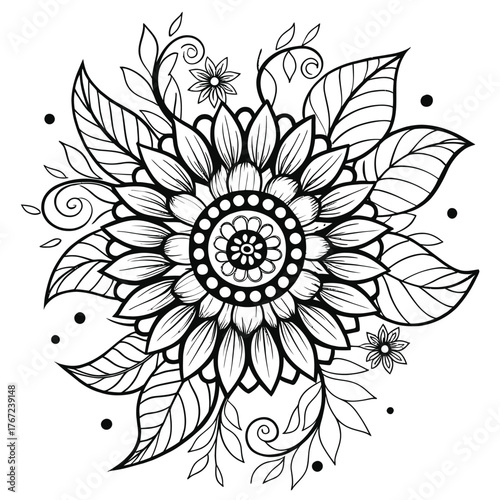 Large sunflower coloring page with thick outlines for detailed artistic expression