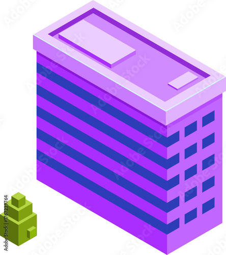 Cityscape Isometric Icon Set – Modern Urban Buildings and Architecture Vector Illustration