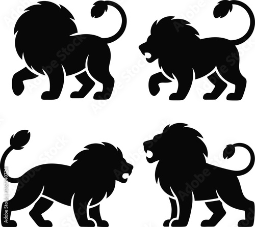 Black silhouette leo zodiac sign set clipart