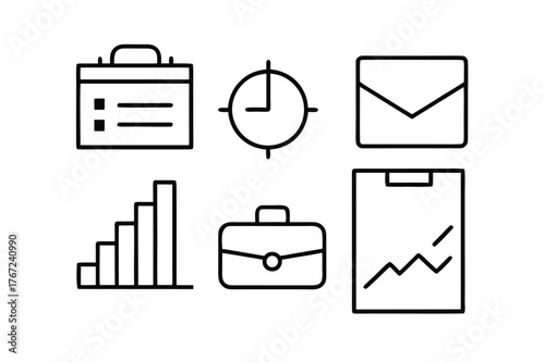 Business Icons With Briefcase Clock Envelope Bar Chart And Document finance symbol