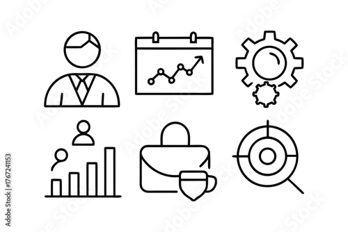 Business Icons With Person Calendar Gear Briefcase And Target finance symbol