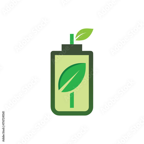 Light Green Battery Icon with Leaf Sprout Eco Power Concept energy