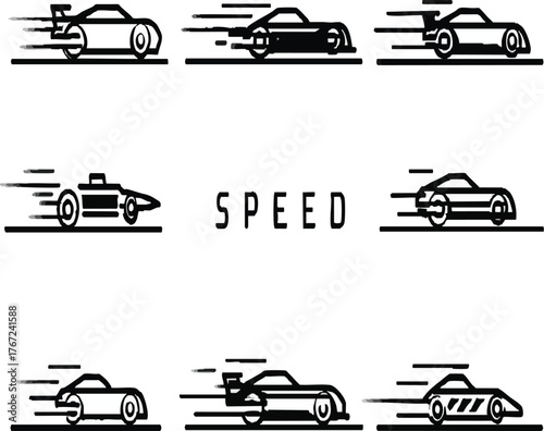 Vector art of set of racing car icons for speed concept