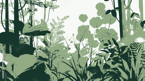 Lush Green Forest Foliage Illustration, Tropical Jungle Plant Silhouettes, Dense Nature Background Art, Vibrant Greenery Pattern