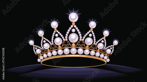 Elegant Crown Gold Pearls Jewelry Accessory Fashion Isolated