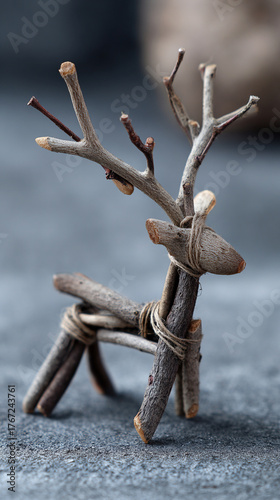 Simple reindeer decoration using natural materials, Christmas.