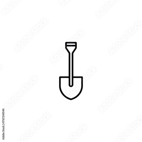 Simple outline icon of a shovel on a white background