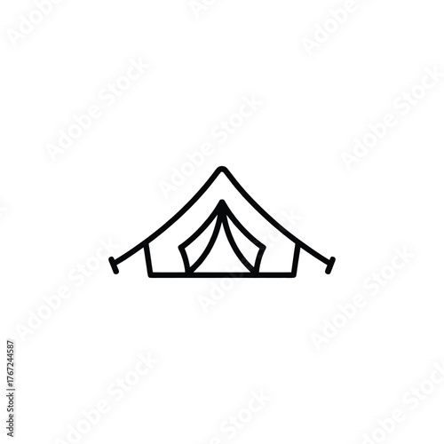 Simple outline drawing of a camping tent on a white background