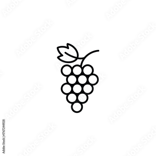 Simple line art icon of a bunch of grapes with a leaf