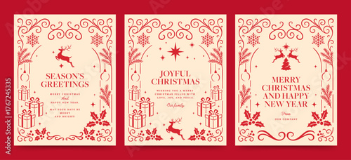 Classic Christmas Flyer Template, Festive Red & Cream with Holiday Season Style for Posters & Cards