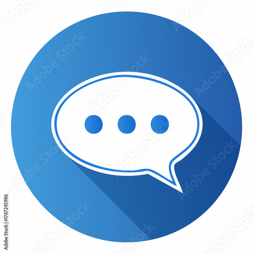 Modern flat vector chat bubble in blue circle icon.