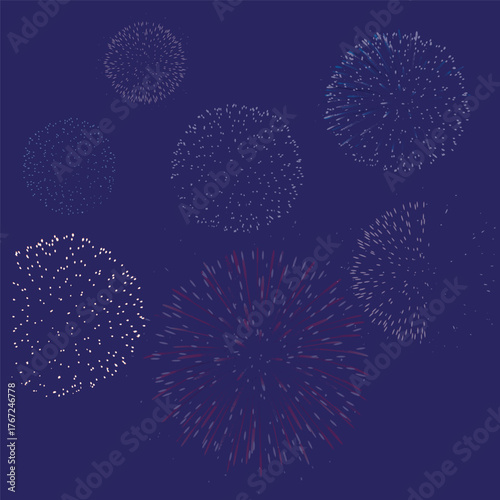 Vector decorative border with colorful exploding fireworks in the sky - celebration card, festival banner