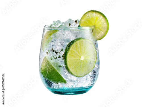 Refreshing gin tonic with lime and ice drink, Isolated, Png Transparent Background