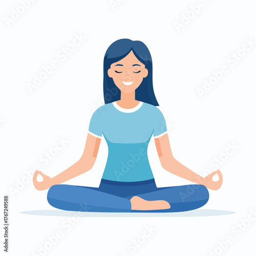 Woman sitting in meditation pose, symbolizing mindfulness, peace, and relaxation.