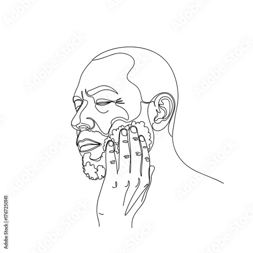 Elder shaving face with foam in line art style symbolizing dignity