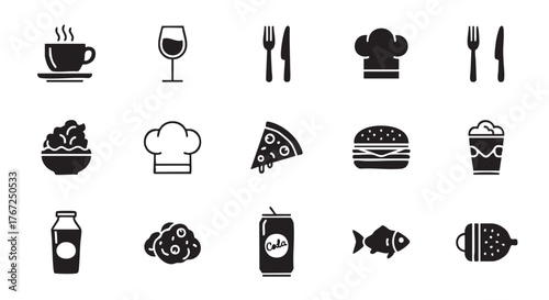 Culinary themed icons for cooking beverages and food creation process