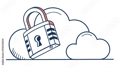 Lock Over Cloud Cyber Security Technology Concept