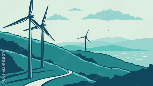 Wind Turbines On Coastal Hills Renewable Energy