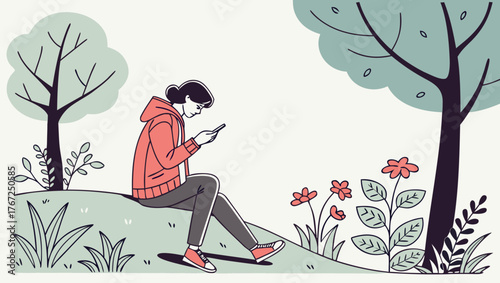 Person Putting Phone Away Surrounded By Nature Digital Detox