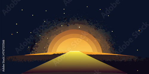 Pixel Art Sunrise Over a Cosmic Landscape sunset space