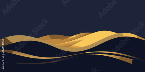 Abstract Golden Waves on Dark Blue Background vector