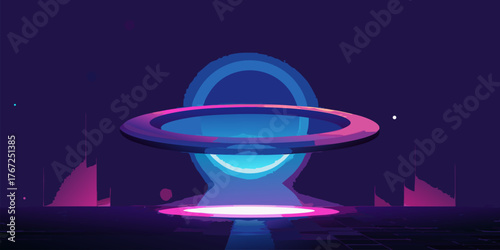 Neon Ring Portal with Abstract Sci- Fi Landscape futuristic