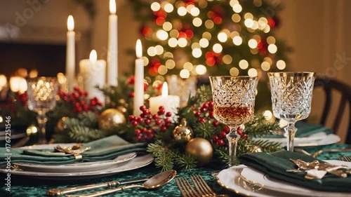 christmas table setting with candles