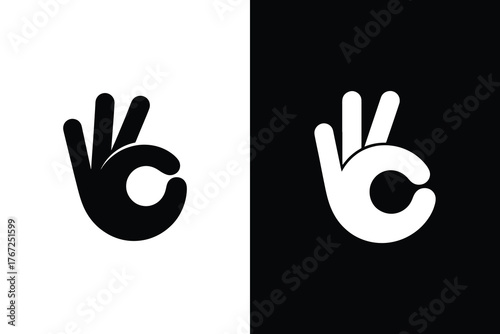 Vector hand gesture showing ok sign on contrasting backgrounds