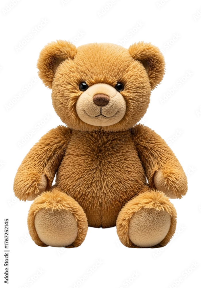 Obraz premium Cute brown teddy bear sitting isolated on transparent background, a cuddly friend