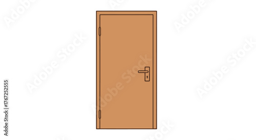Brown Door Illustration on White Background