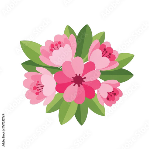 Pink Flower Bouquet with Green Leaves isolated on a transparent background