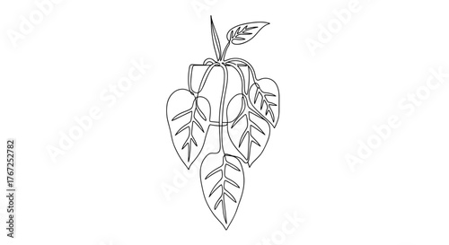 Houseplant with drooping leaves in line art symbolizing neglect