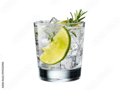 Refreshing gin tonic with lime and rosemary image, Isolated, Png Transparent Background