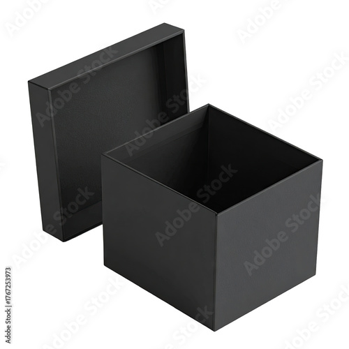 Matte black box with lifted lid, simple and elegant look