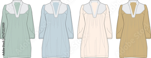 Pastel Tunic Dress Illustrations Fashion Design Templates for Casual Styles