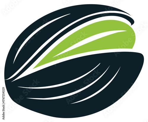 Stylized illustration of a pistachio nut with green inside