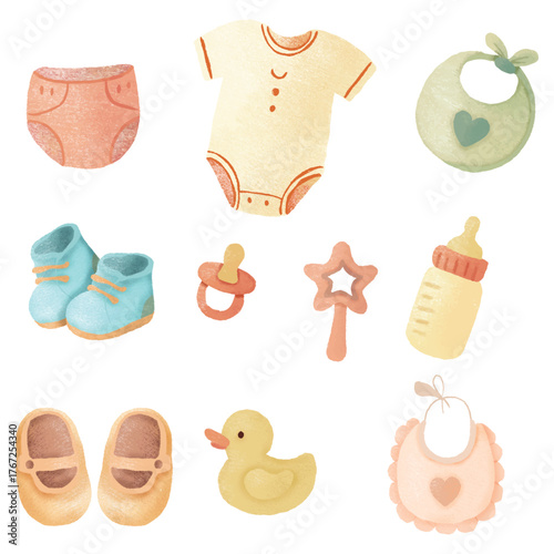 Cute Baby Accessories Watercolor Set