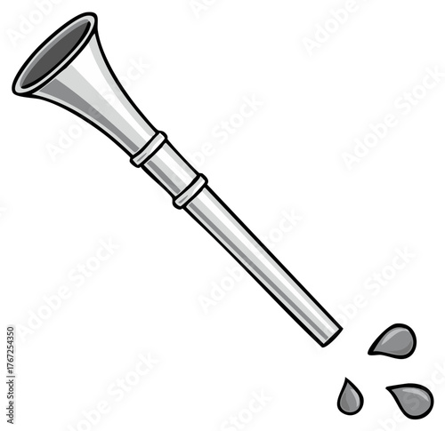 Black and White Cartoon Vuvuzela Horn with Spit Droplets Illustration