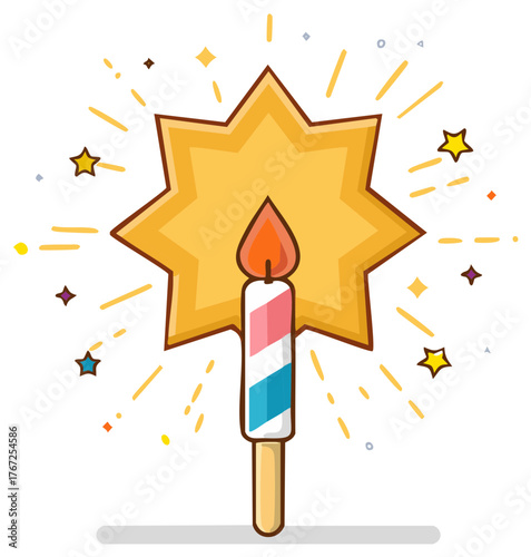 Festive Striped Candle with Star Shape Design for Celebrations and Special Occasions