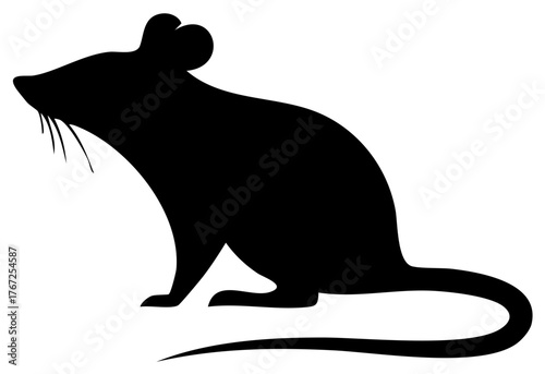 Stylized Black Mouse or Rat Silhouette Sitting Rodent Graphic Design Element Icon Vector Illustration