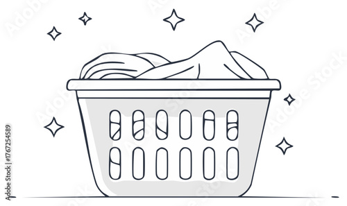 Laundry basket filled with clean clothes and sparkling freshness household chores