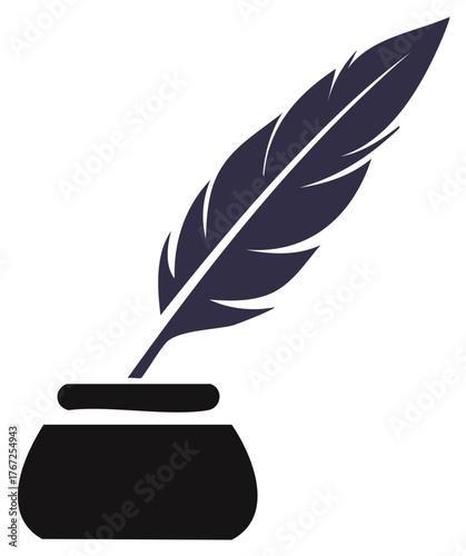 Feather Quill Pen in Inkwell Writing Instrument Concept Logo Design Element
